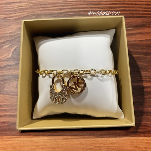 Michael Kors Gold Locket MK Necklace + Bracelet NIB - Picture 3 of 5